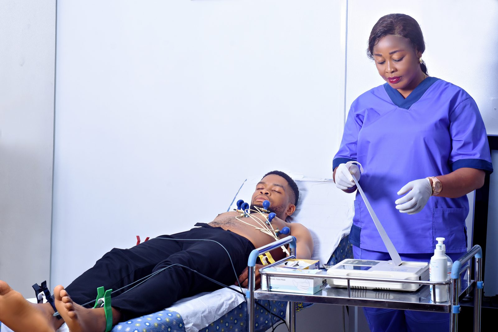 Patient receiving an electrocardiogram (ECG) test