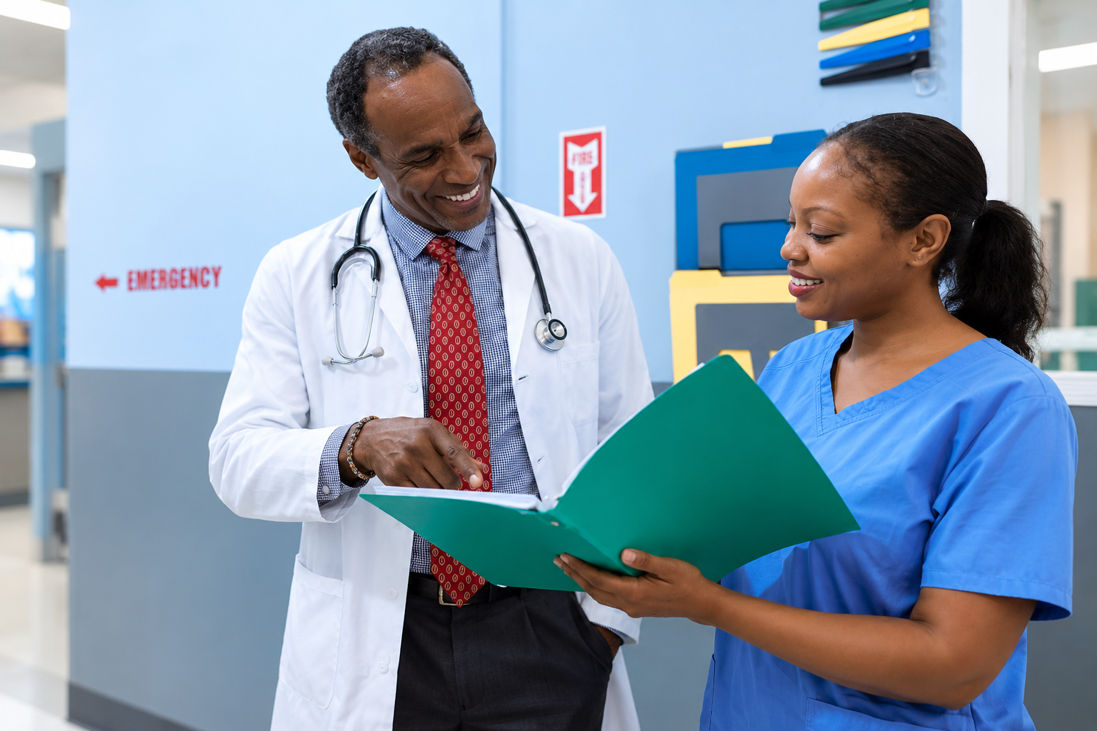 Doctor and nurse reviewing a patient file