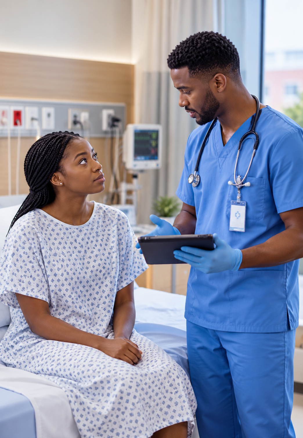 Nurse reviewing a patient's check-up results
